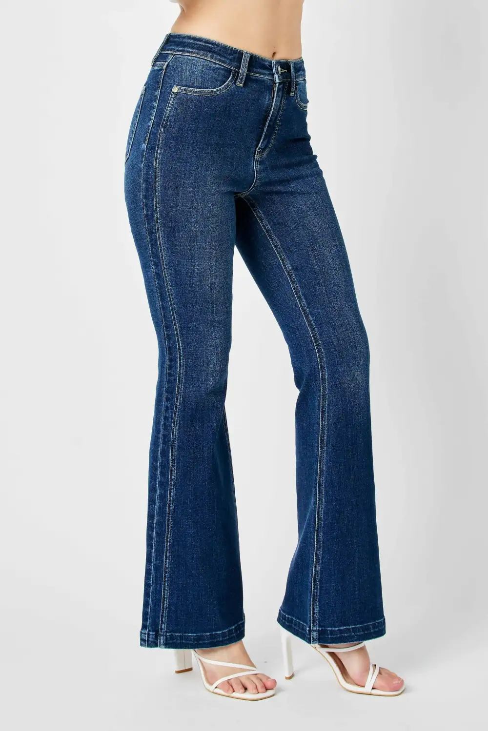 Smooth Flare Leg Seam Detail Denim Jeans