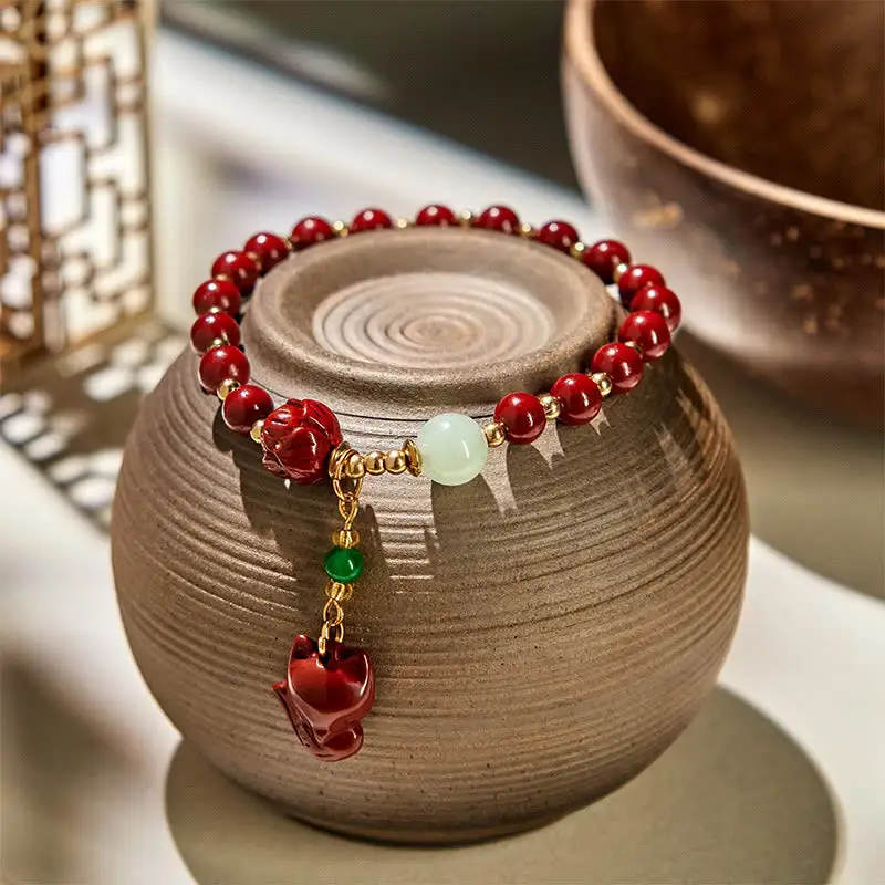 Cinnabar Lotus Cute Fox Charm Bracelet