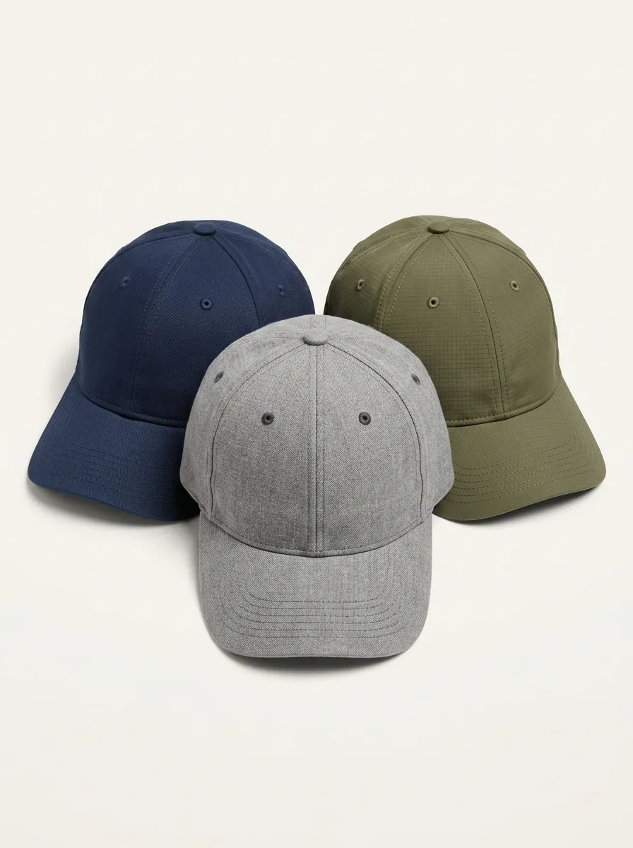 Solid Multi-Texture Three-Pack Baseball Caps