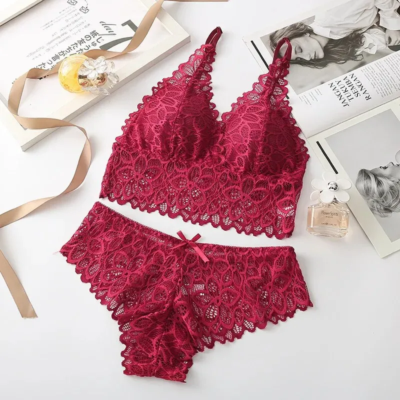 Floral Embroidered Hipster Lingerie Set