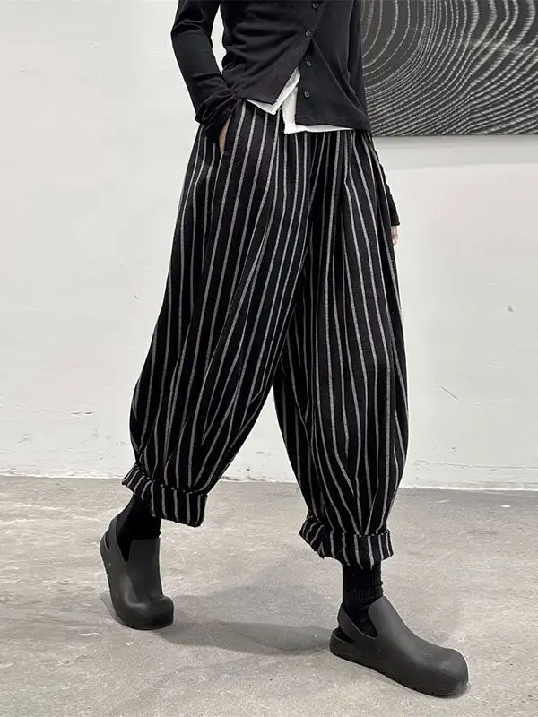 Women's High Waist Loose Fit Striped Patchwork Pants