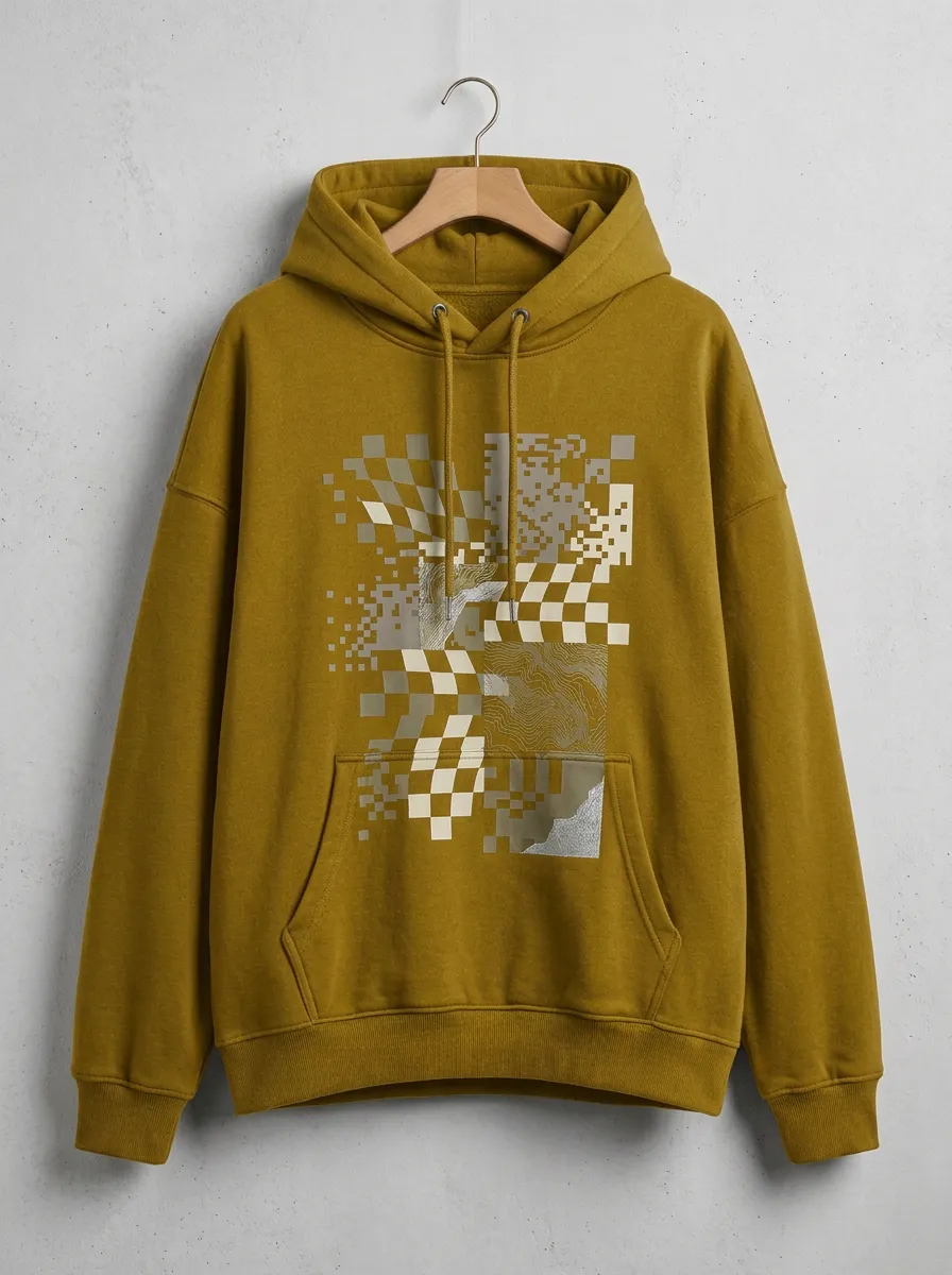 Topographic Checkerboard Glitch Men's Graphic Hoodie