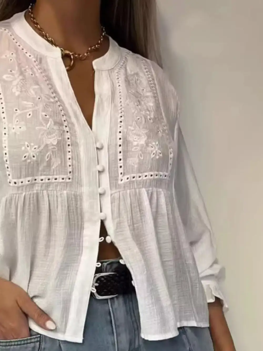 Embroidered Detail Button Down Shirt