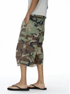 Wide-Leg Camouflage Leopard Jorts