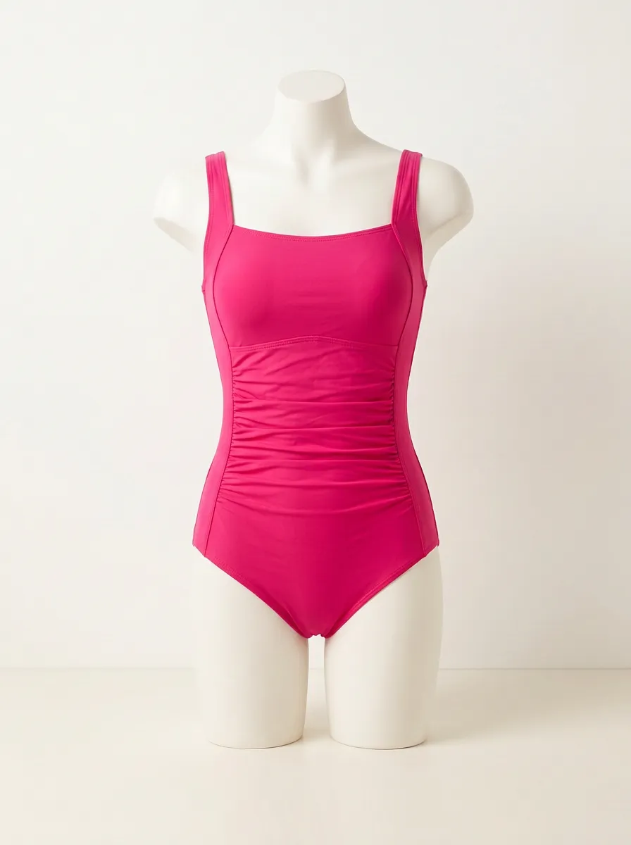 Clean-Line Ruched Tummy-Control One-Piece Swimsuit