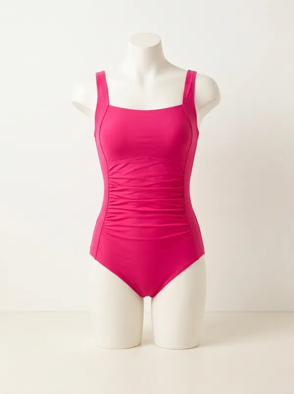 Clean-Line Ruched Tummy-Control One-Piece Swimsuit