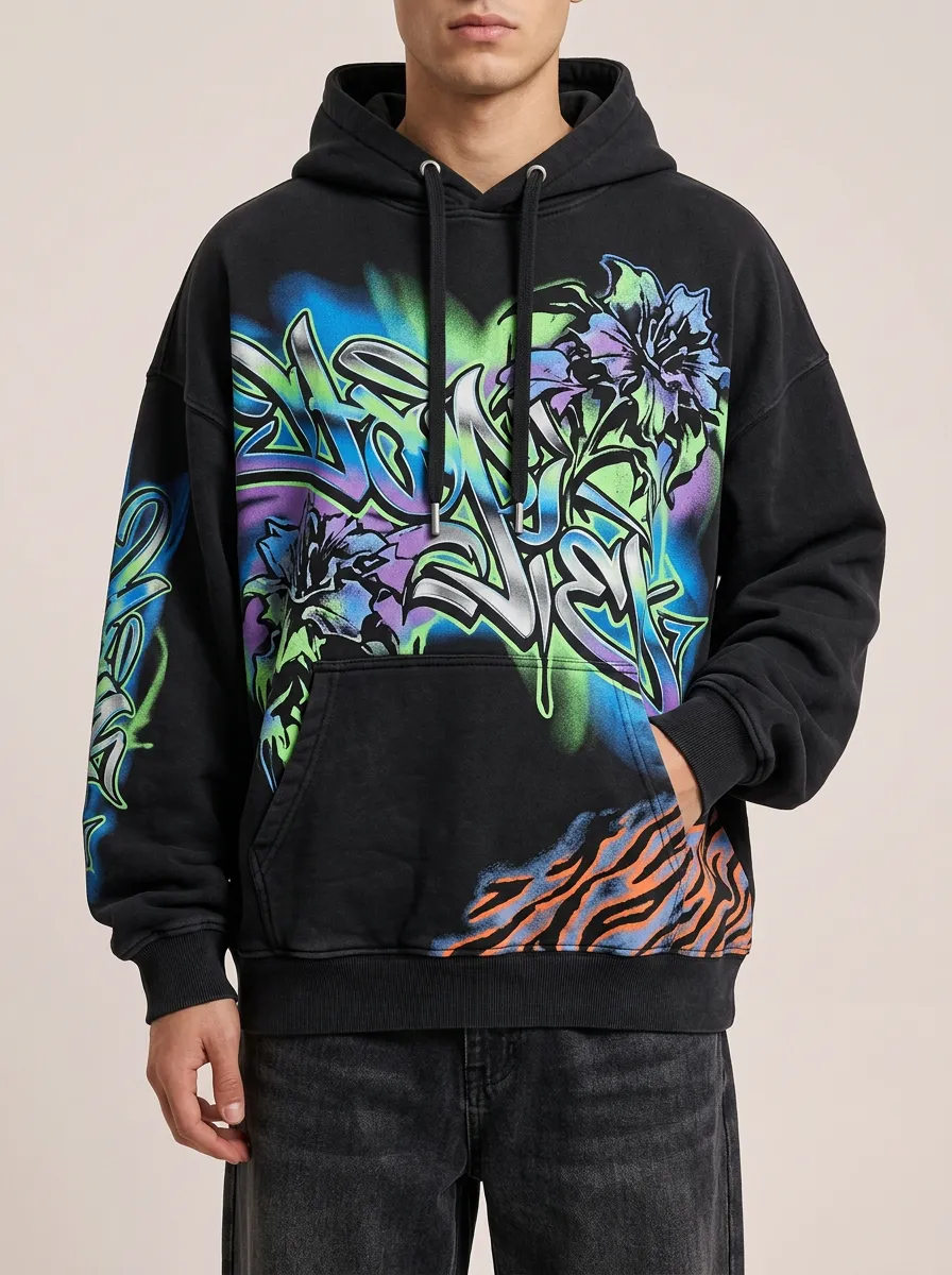 Unisex Streetwear Graffiti Floral Tiger Stripe Urban Art Hoodie