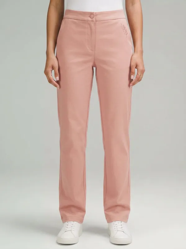 Women's Minimalist Nature Lover Leaf Embroidered Mid-Rise Straight Leg Pants