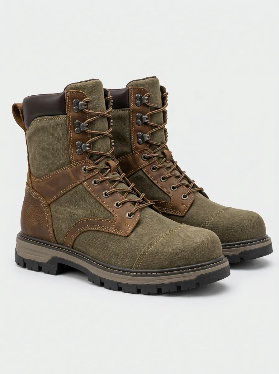 Men's Work Boots in Canvas with Canvas Detail and Leather Trim