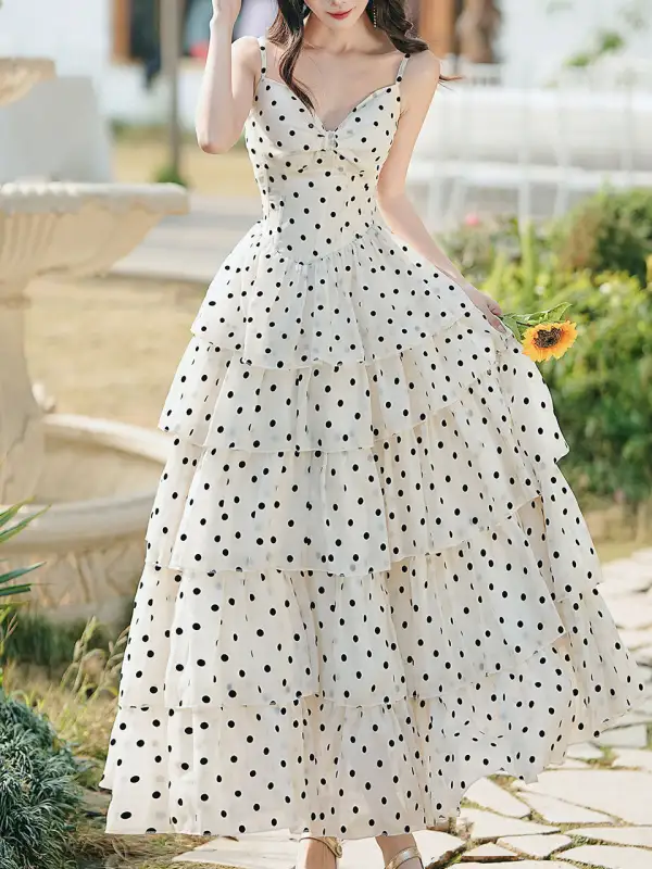 Polka Spaghetti Strap Maxi Dress