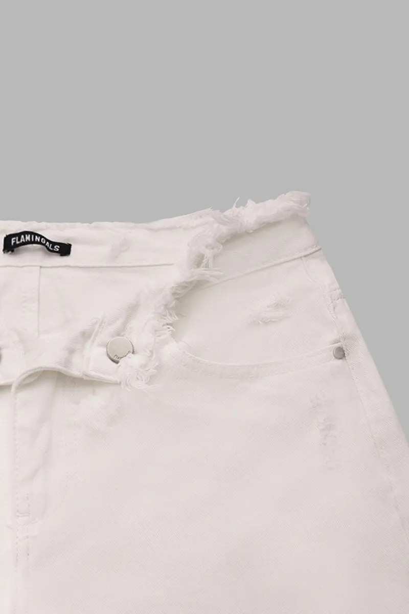 Mid Waist Ripped Raw Hem Flare Jeans