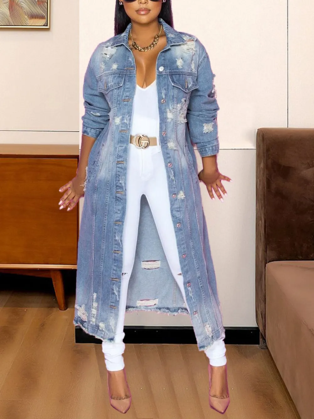 Long-sleeve Raw-hem Denim Jacket