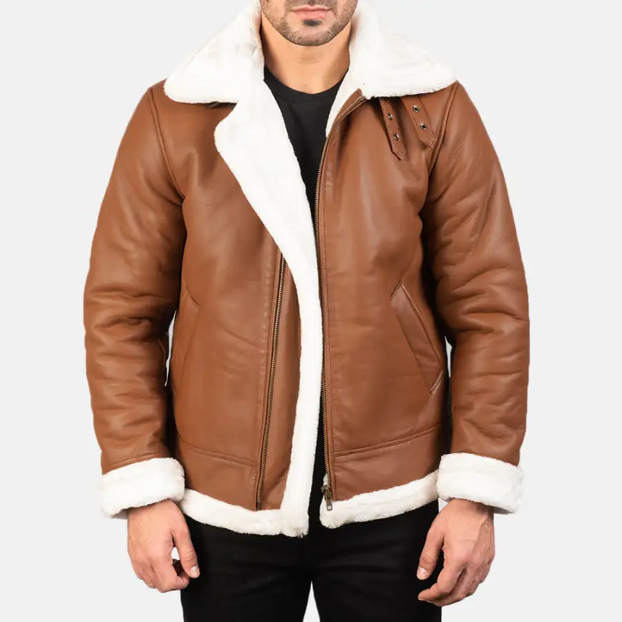 Men's Classic Stitched Detail Bomber Leather Jacket
