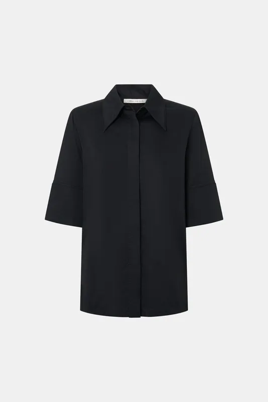 Black Short Sleeve Pique Shirt