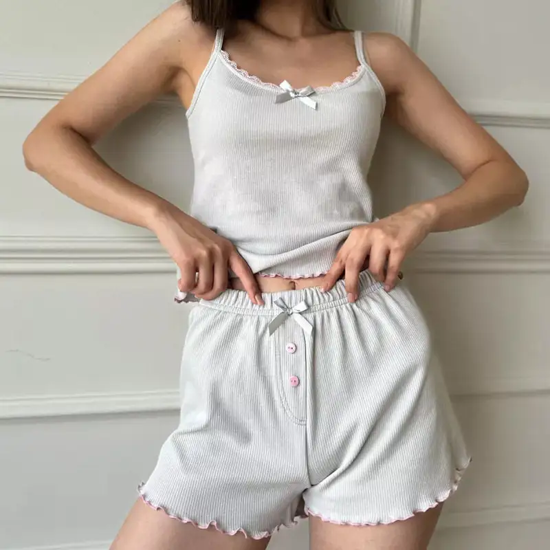 Lace Bow Sleeveless Top Set