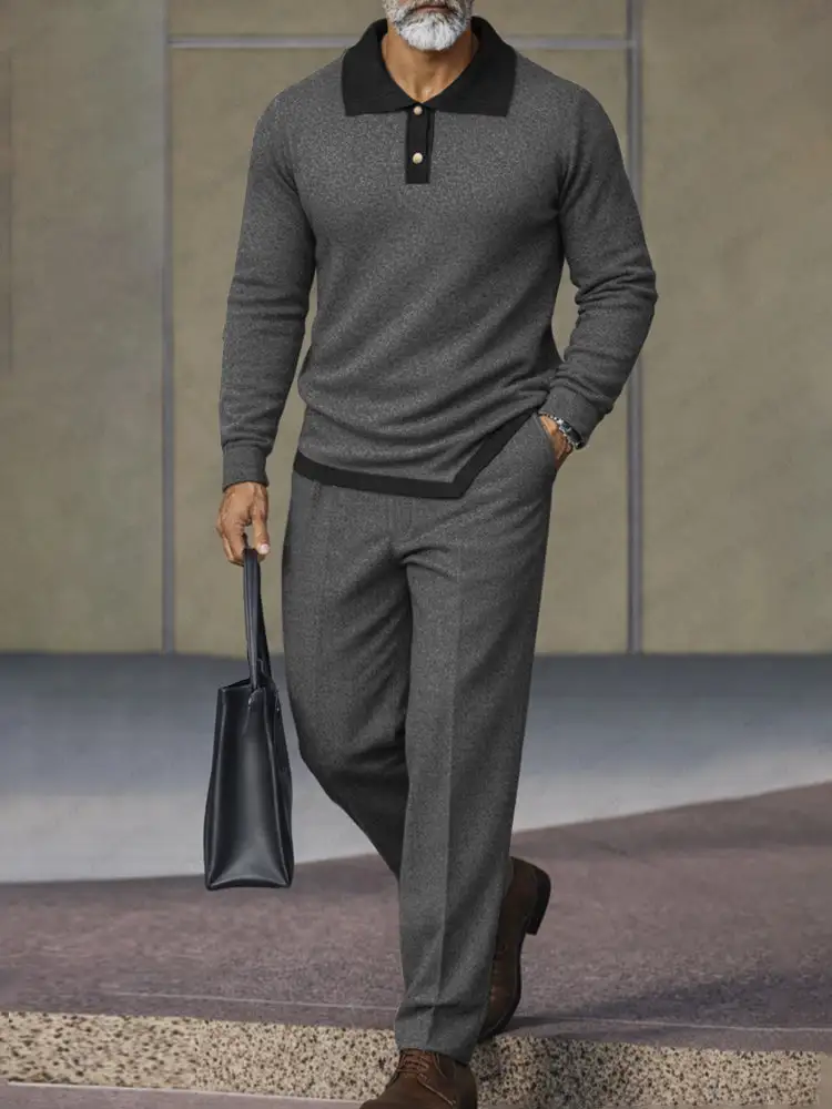 Asymmetric-Hem Woven Polo Shirt Set