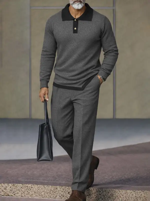 Asymmetric-Hem Woven Polo Shirt Set