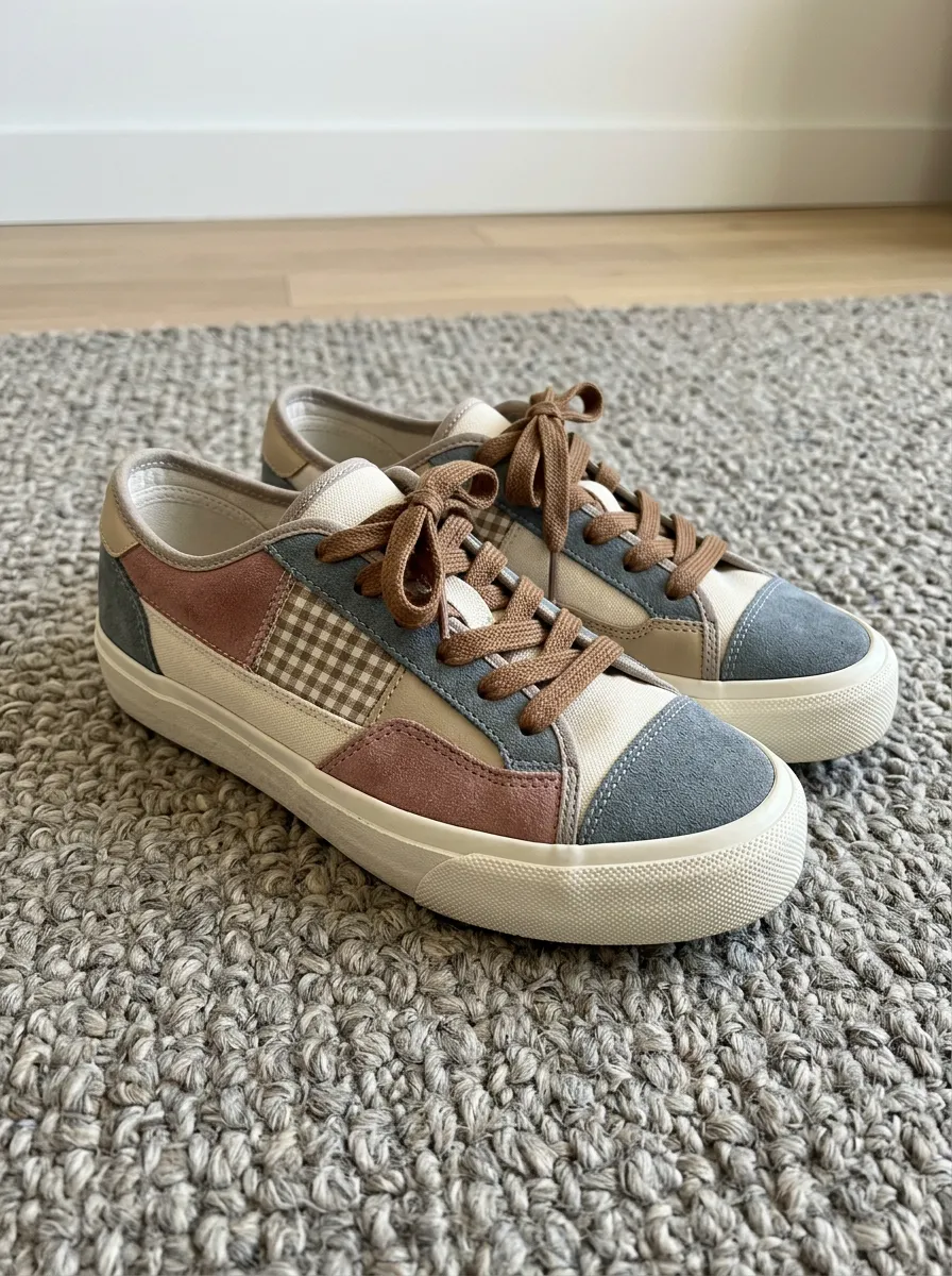 Women's Everyday Colorblock Gingham Patchwork Suede Skate Shoes