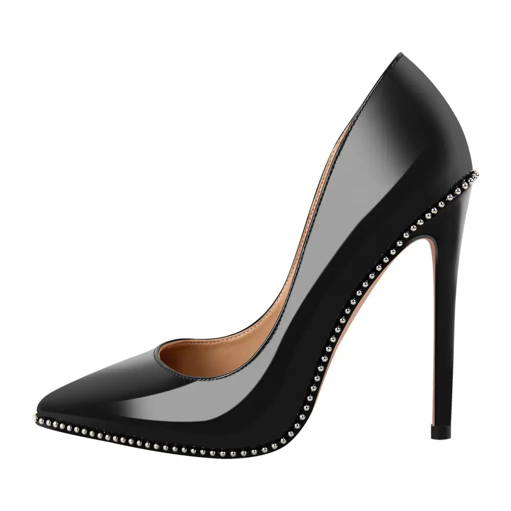 Rivet Pointed Toe Stiletto Slip On Pumps