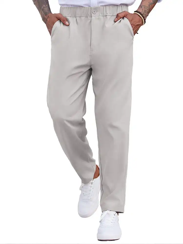 Simple Elastic Waist Slack Pants