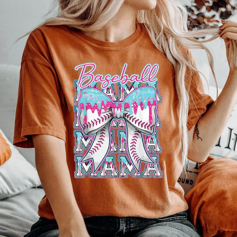 Baseball Drip For Mama Mom Coquette Bow Ice Cream Dripping Women's Oversized Comfort T-Shirt