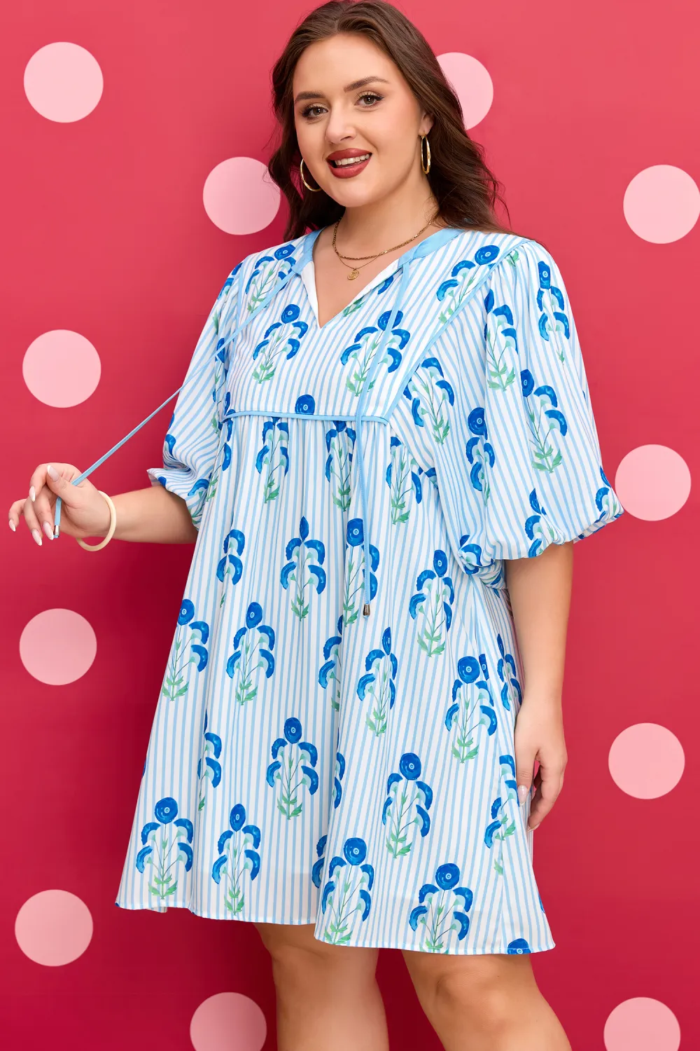 Blue Floral Plus Size Dress