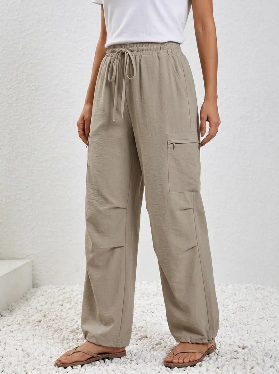 Women's Zip-Detail Drawstring Cargo Joggers