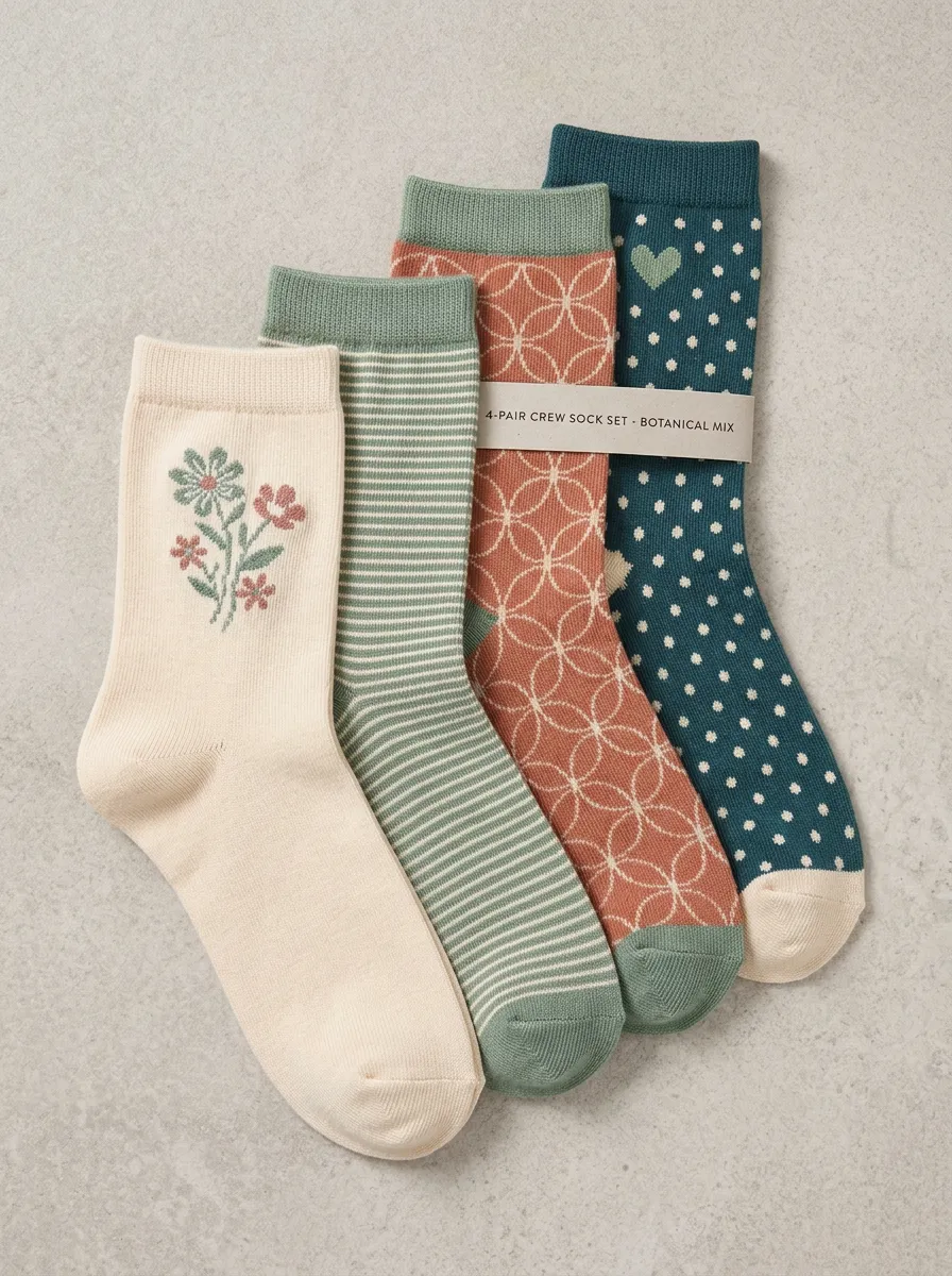 Floral Striped Men's Four-Pair Long Socks