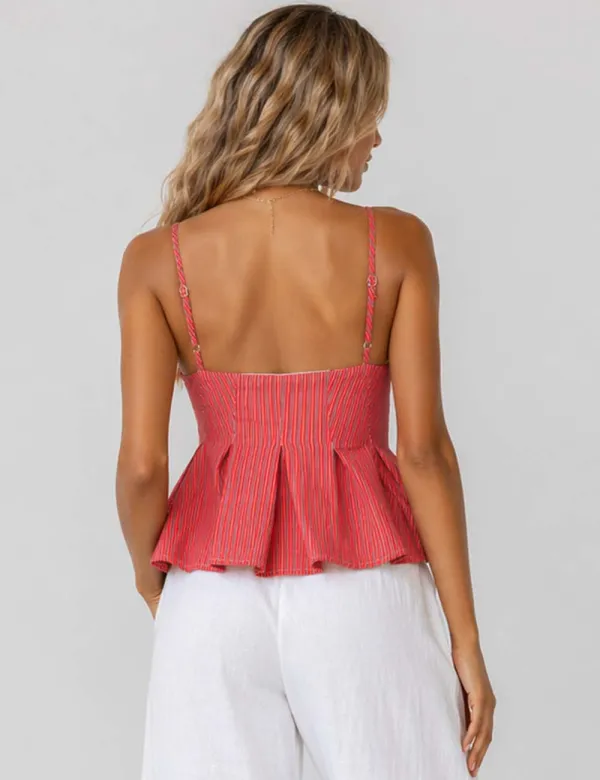 Chic Spaghetti Strap Button Front Peplum Cami Top