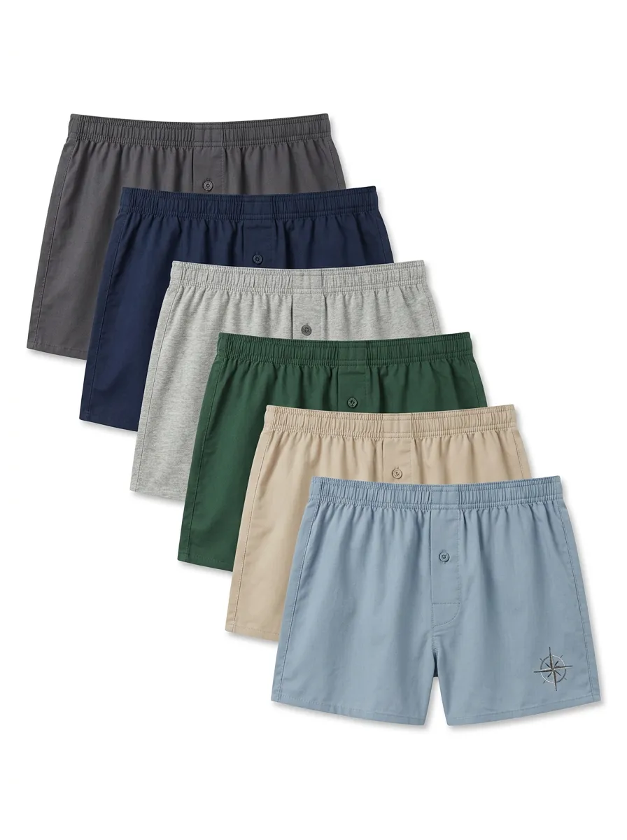 Men's Six-Pair Compass Embroidered Straight-Hem Boxer Short Set