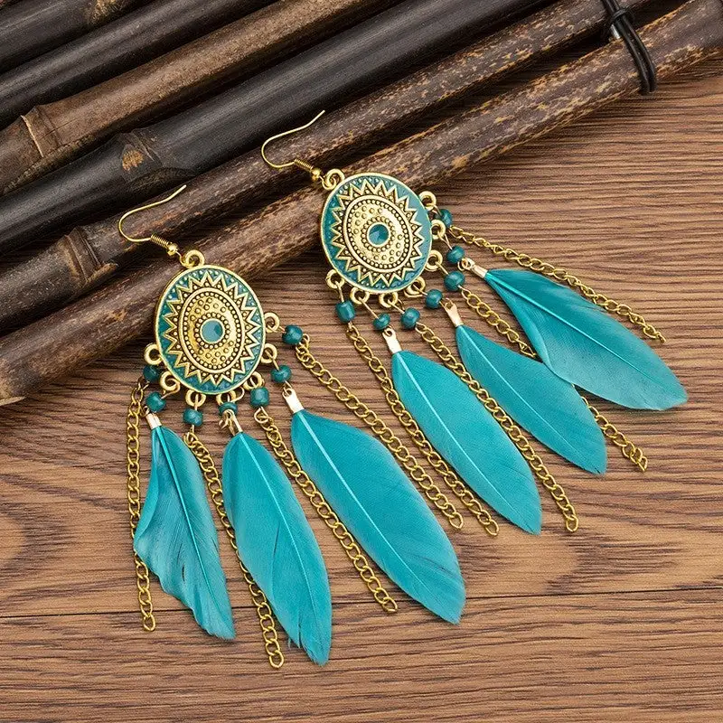 Minimal Feather Tassel Alloy Drop Earrings