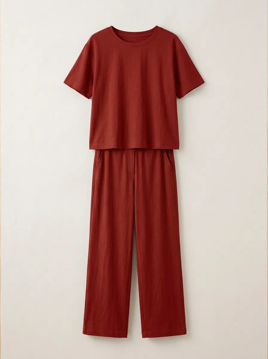 Women's Boxy Crewneck Top And Straight-Leg Trouser Lounge Set