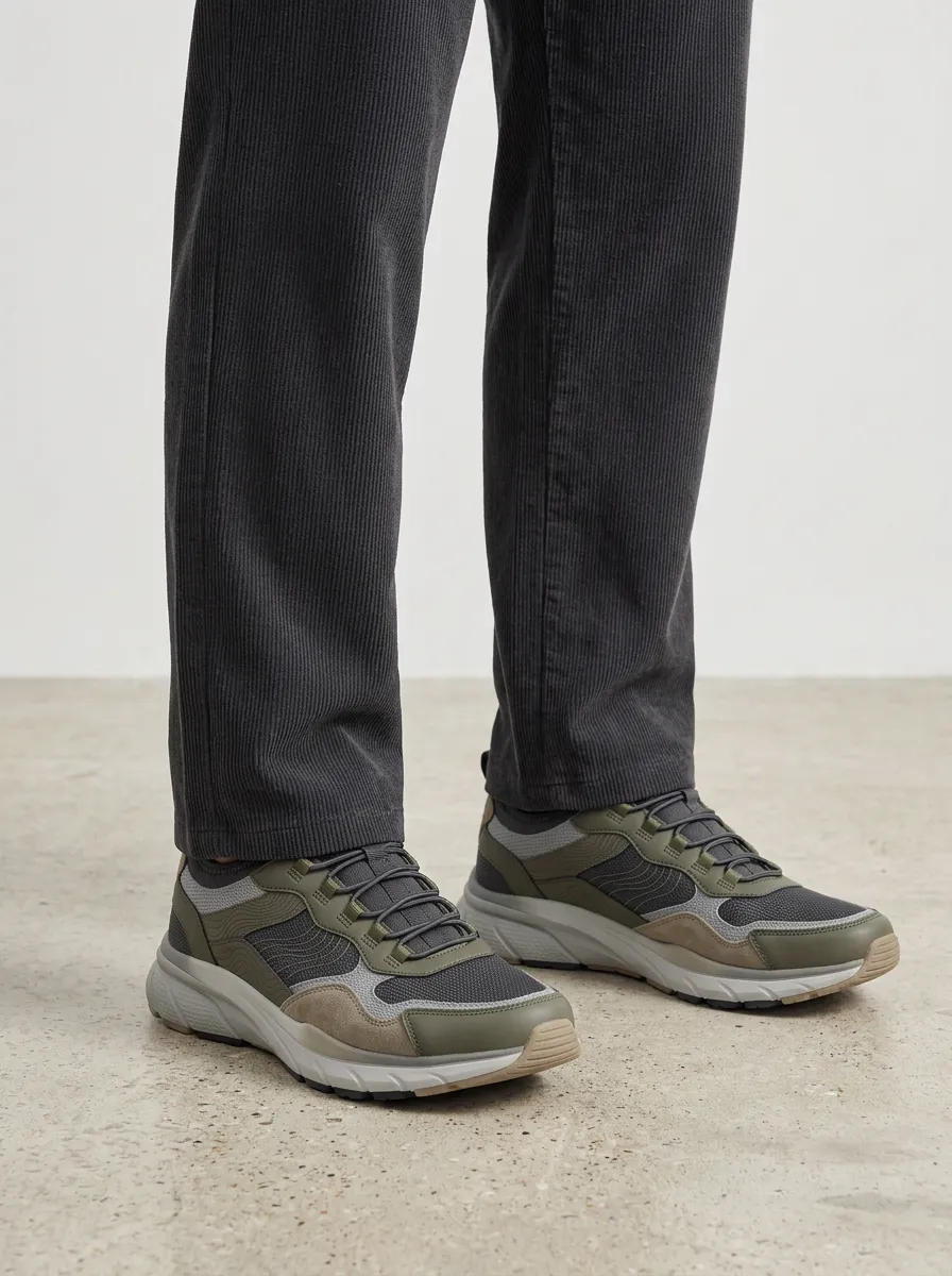 Men's Outdoor Hiking Suede Mesh Print Sneakers
