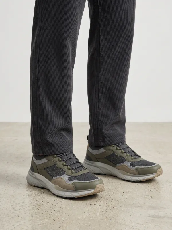 Men's Outdoor Hiking Suede Mesh Print Sneakers
