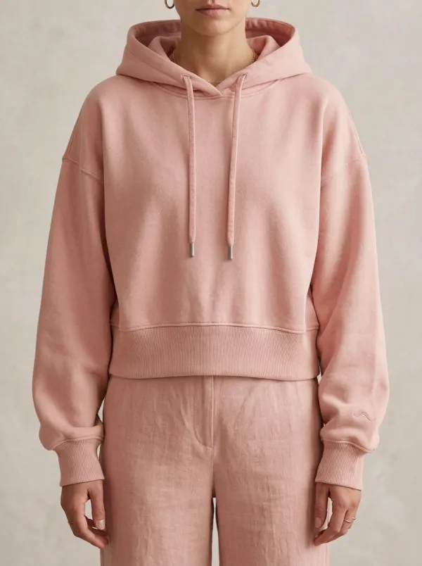 Women's Relaxed Minimalist Solid Beige Plain Cropped Hoodie