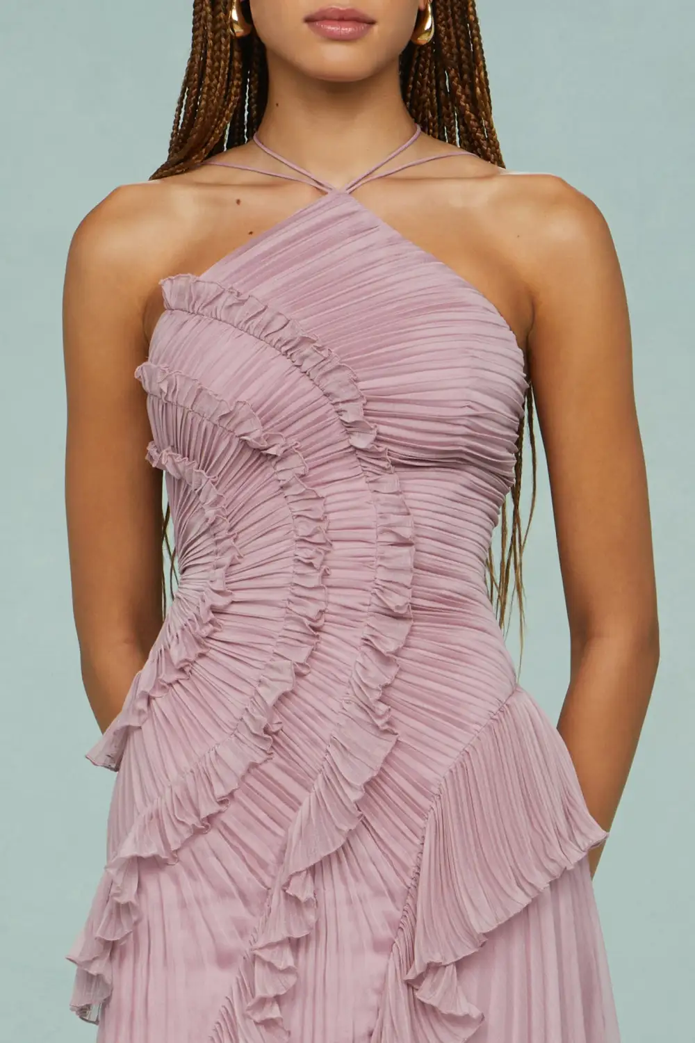 Halter Pleated Maxi Dress