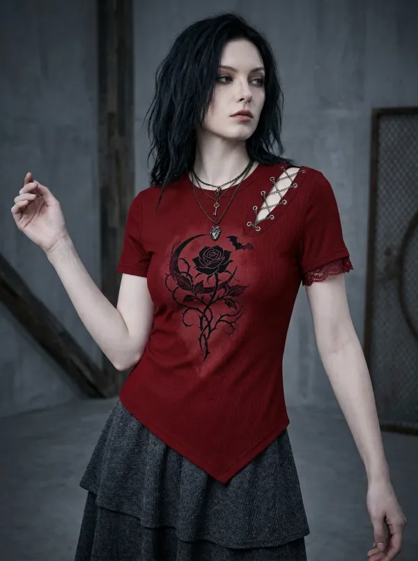 Darkwave Bat Rose Moon Edit Women's Gothic T-Shirt