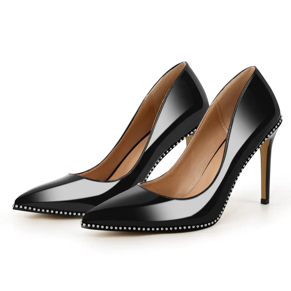 Rivet Pointed Toe Stiletto Slip On Pumps