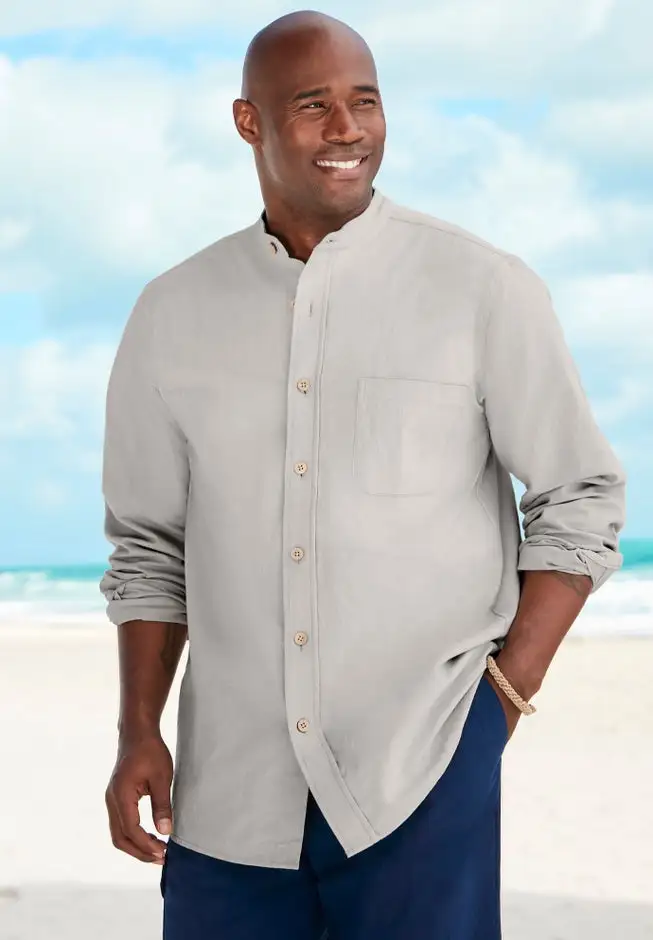 Gauze Mandarin Collar Shirt