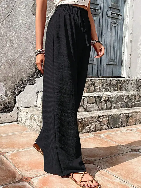 Women's Wide Leg Loose Fit Drawstring Patchwork Pants