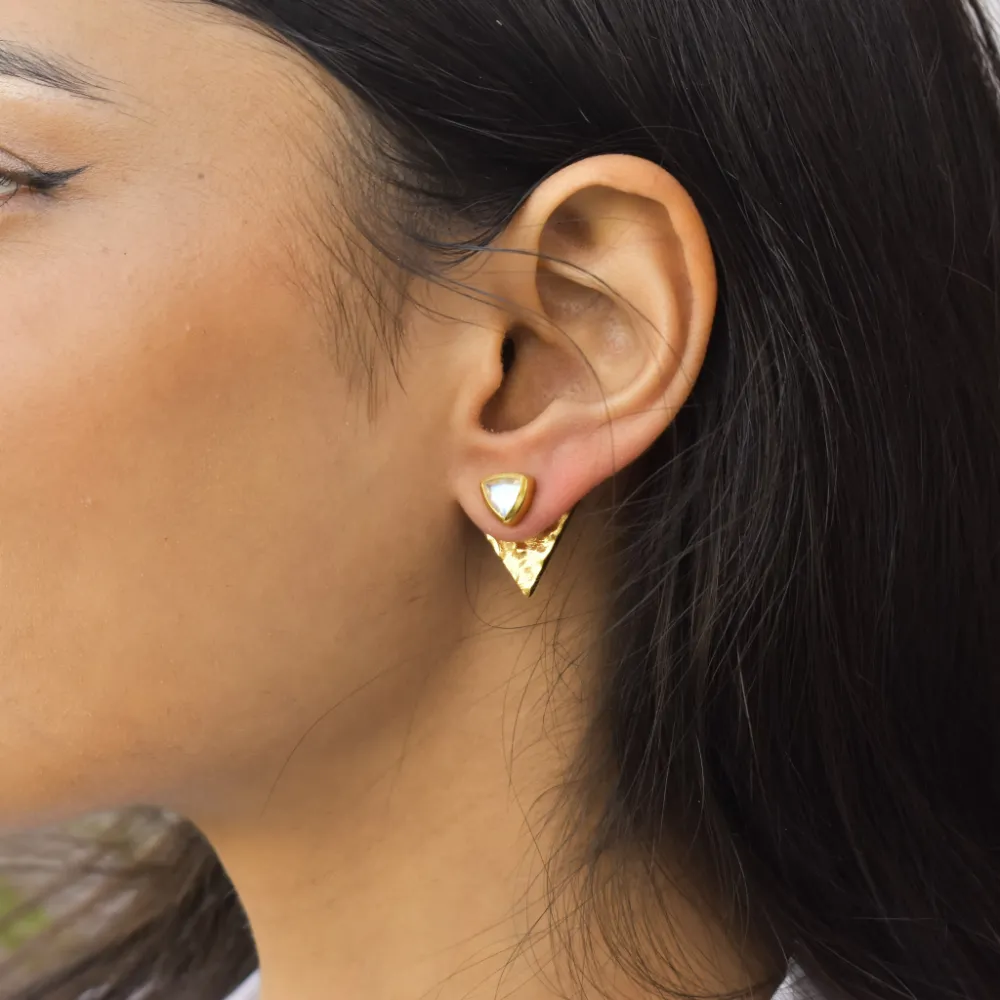 Triangle Moonstone Stud Earrings