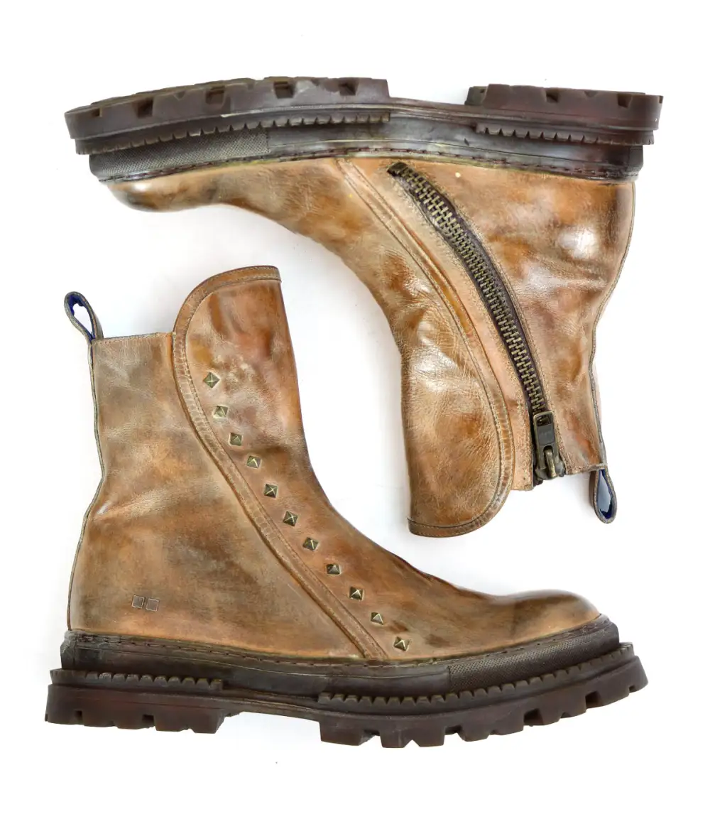 Lug Sole Side Zip Studded Leather Knee High Boots
