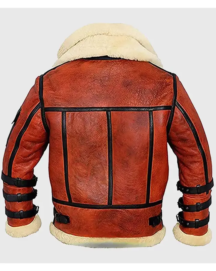 Aviator Shearling Double Collar Leather Jacket
