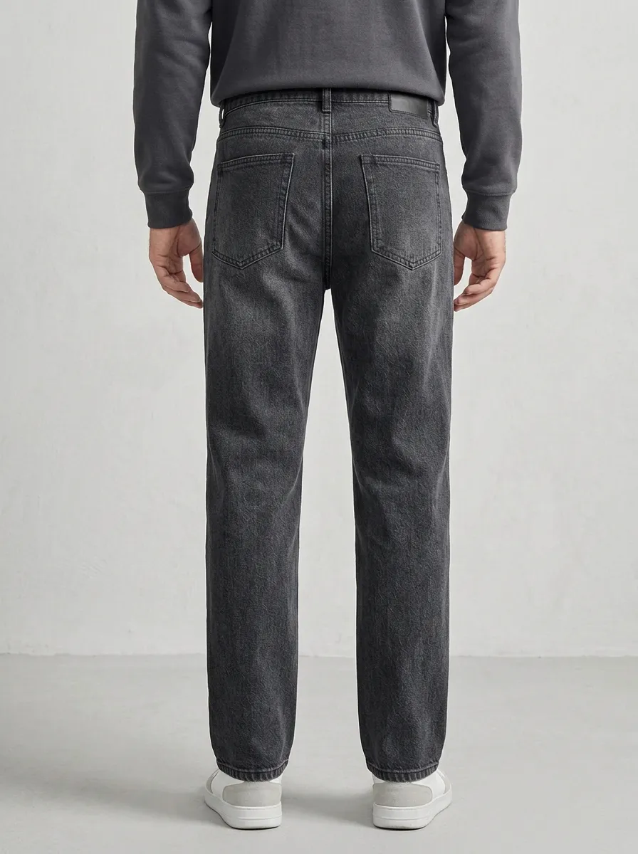 Men's Casual Streetwear Washed Black Straight Leg Jeans
