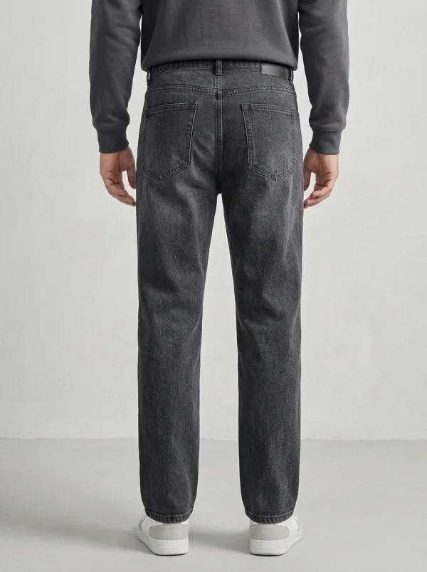 Men's Casual Streetwear Washed Black Straight Leg Jeans