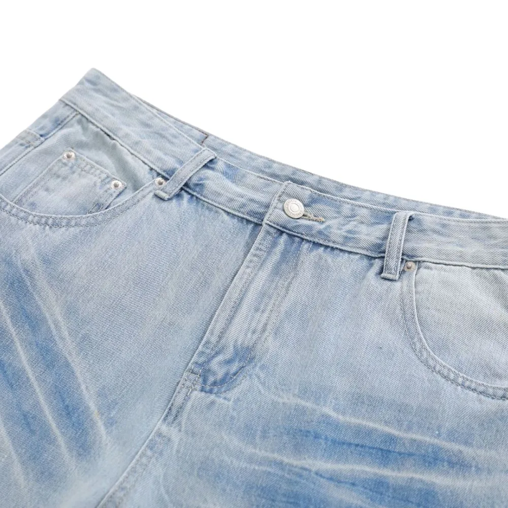 Flare Washed Lightning Detail Denim Jeans
