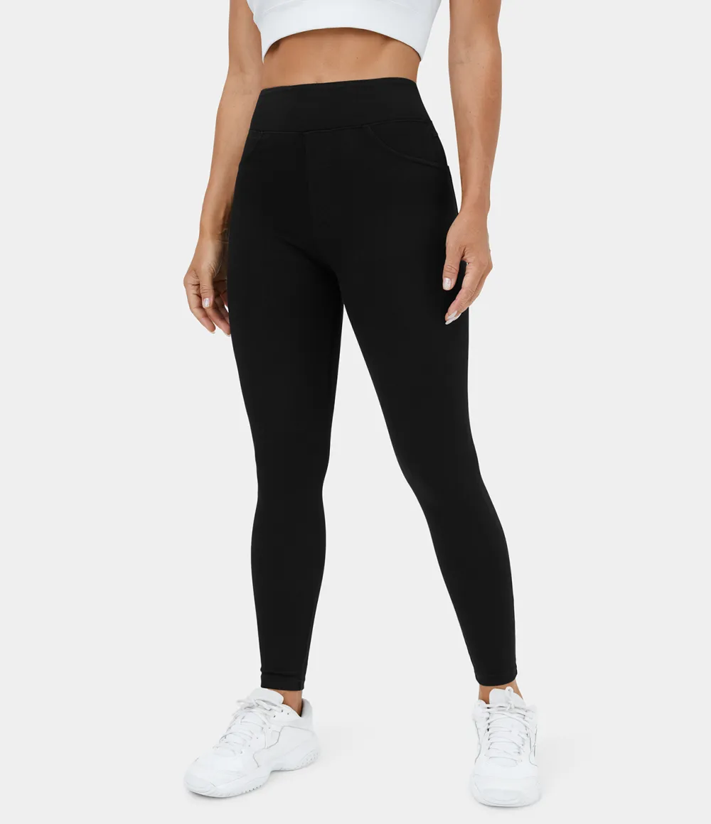 Magic High Waisted Back Side Pocket Stretchy Knit Denim Casual Leggings