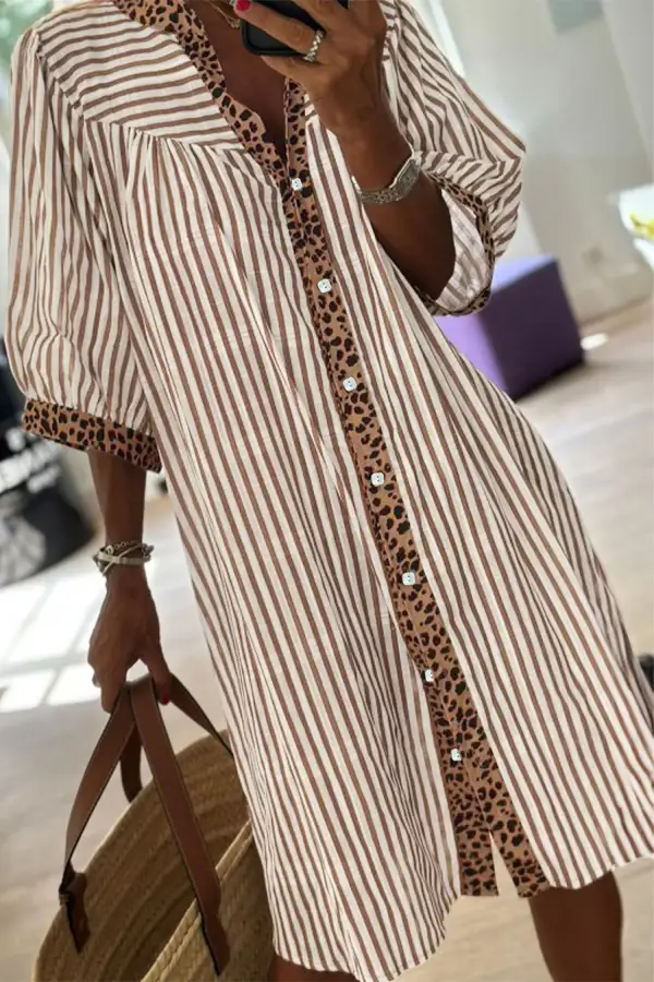 Structured Shape Striped Animal Print Dress