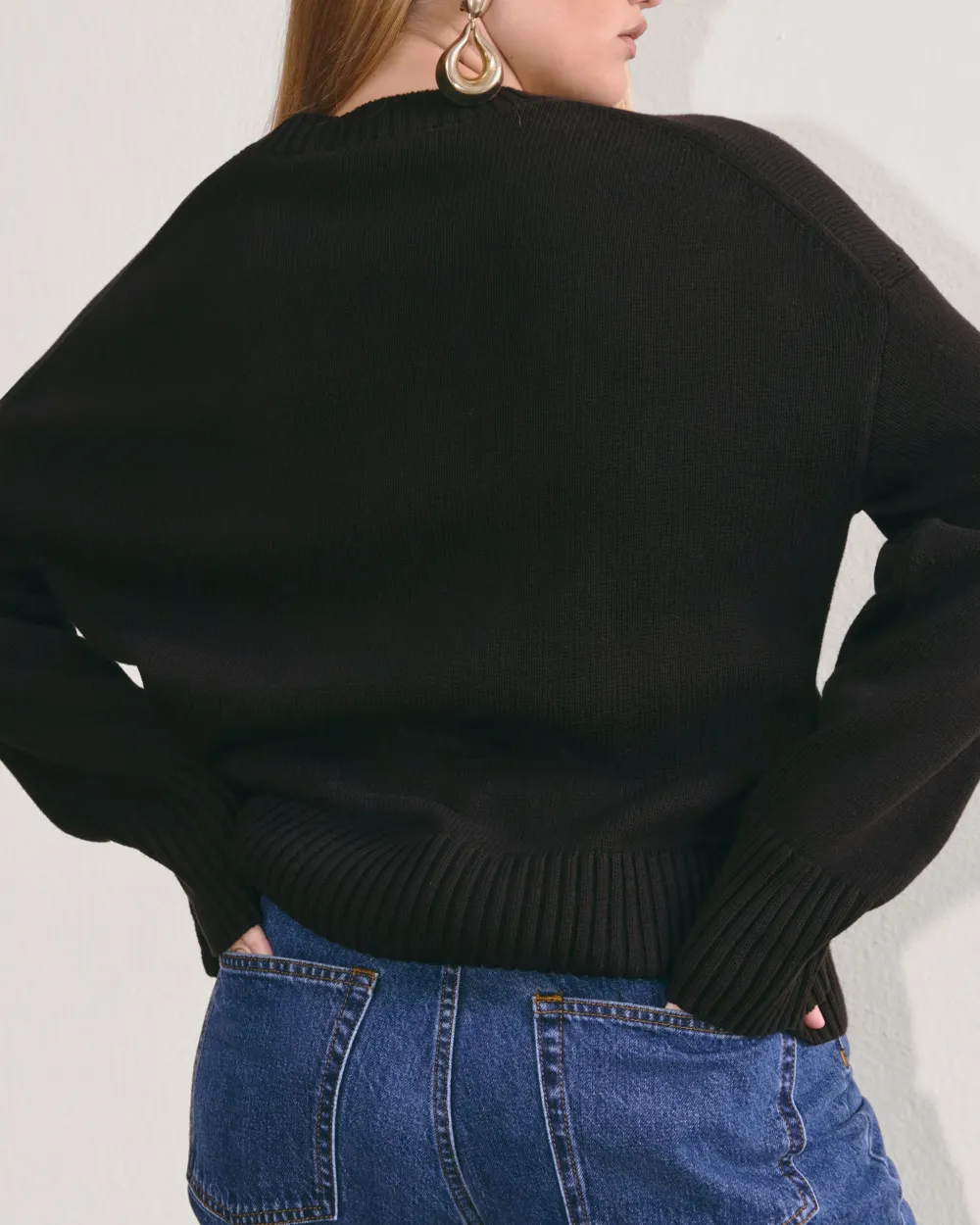 Black The Boxy Sweater in Everyday Cotton