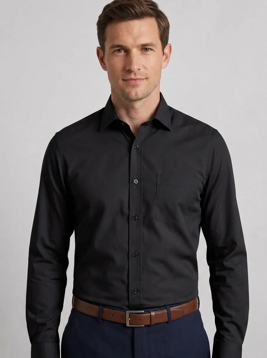 Men's Non-Iron Cotton Target Logo Embroidered Long Sleeve Shirt